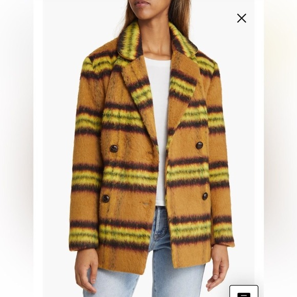 Vigoss Plaid Double Breasted Peacoat Lemon,‎ Brushed Polished Checks Preppy Fall - Picture 7 of 15